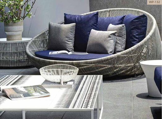 Grey rope-weave low round daybed