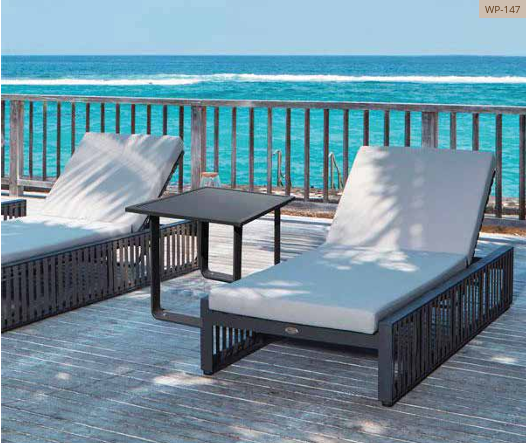Black slatted-frame chaise sun lounger