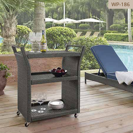 Grey rattan 3-tier rolling bar cart