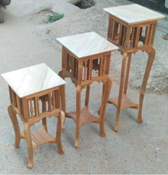 Wooden Planter Stand with Marble Top